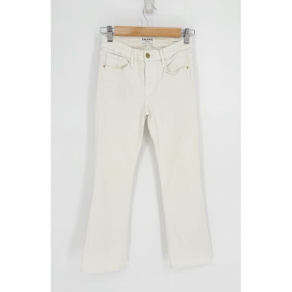 Frame Denim Le Crop Mini Boot Jeans Mid Rise Stretch in Blanc White Women's 24 - Picture 2 of 9